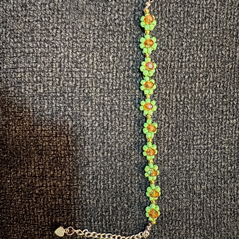 Floral Green and Gold Bracelet